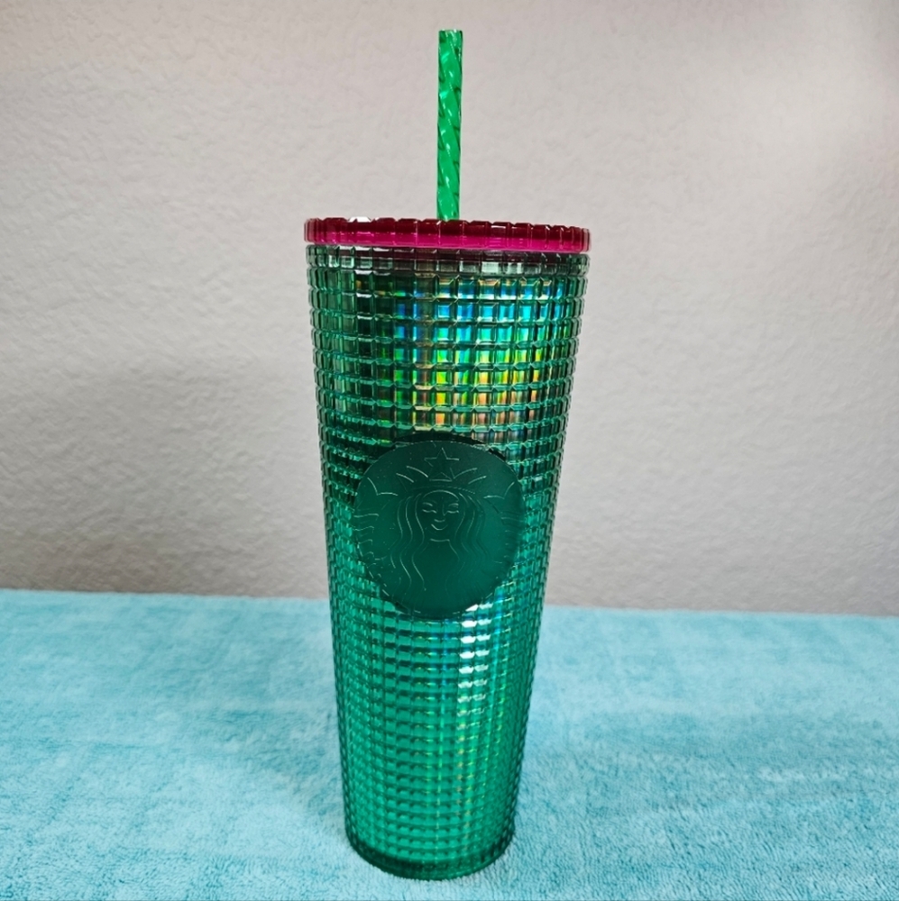 New Starbucks Spring 2023 Watermelon Grid Green Pink Lid 24oz Cold Cup Tumbler